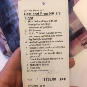 Lululemon fast and free tights - size 4